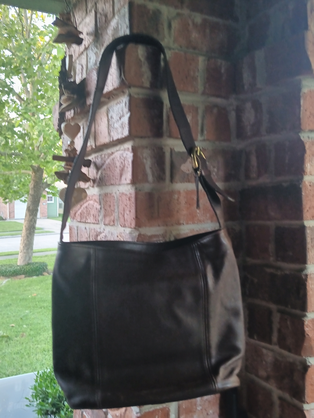 Vintage Coach Dark Brown Leather Shoulder Bag with Gold-Tone Hardware
